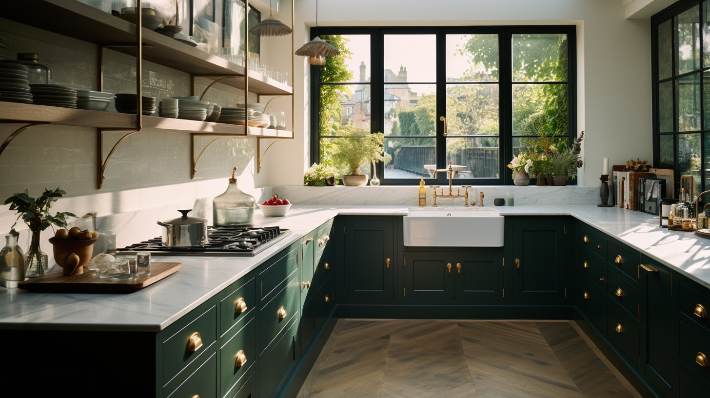 green fitted kitchen