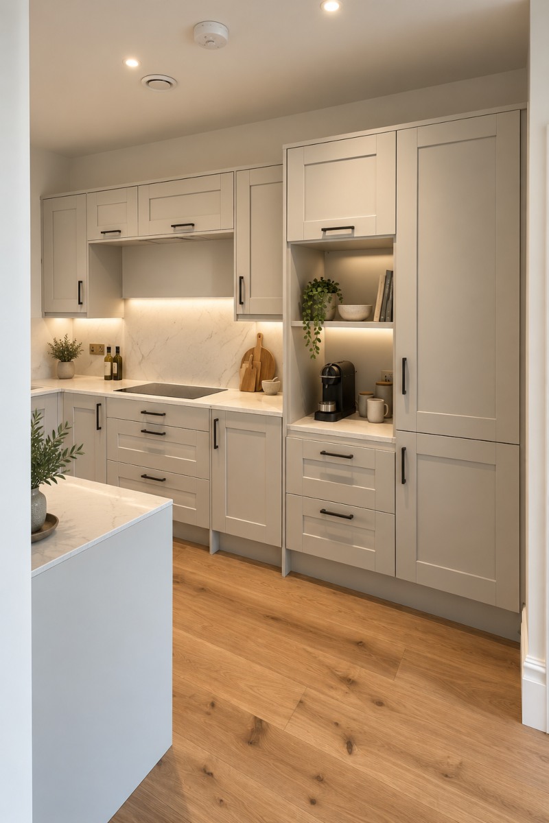 Quartz on a white shaker kitchen